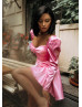 Long Sleeves Satin Ruched Bust Mini Party Dress